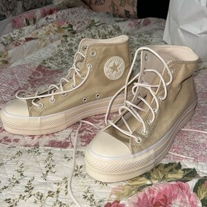 Khaki platform converse hi top